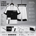 2-piece men's sports set with T-shirt and shorts in white and black