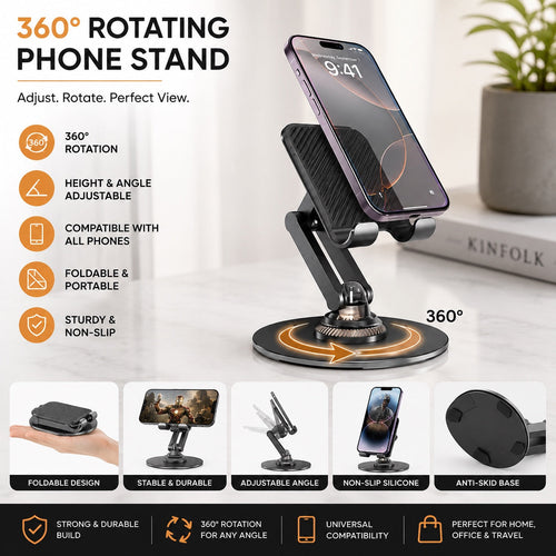 360 degree rotating adjustable foldable phone stand