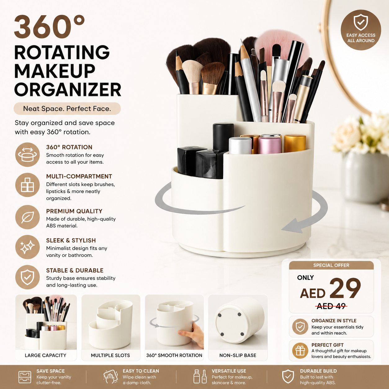 360 degree rotating makeup organizer