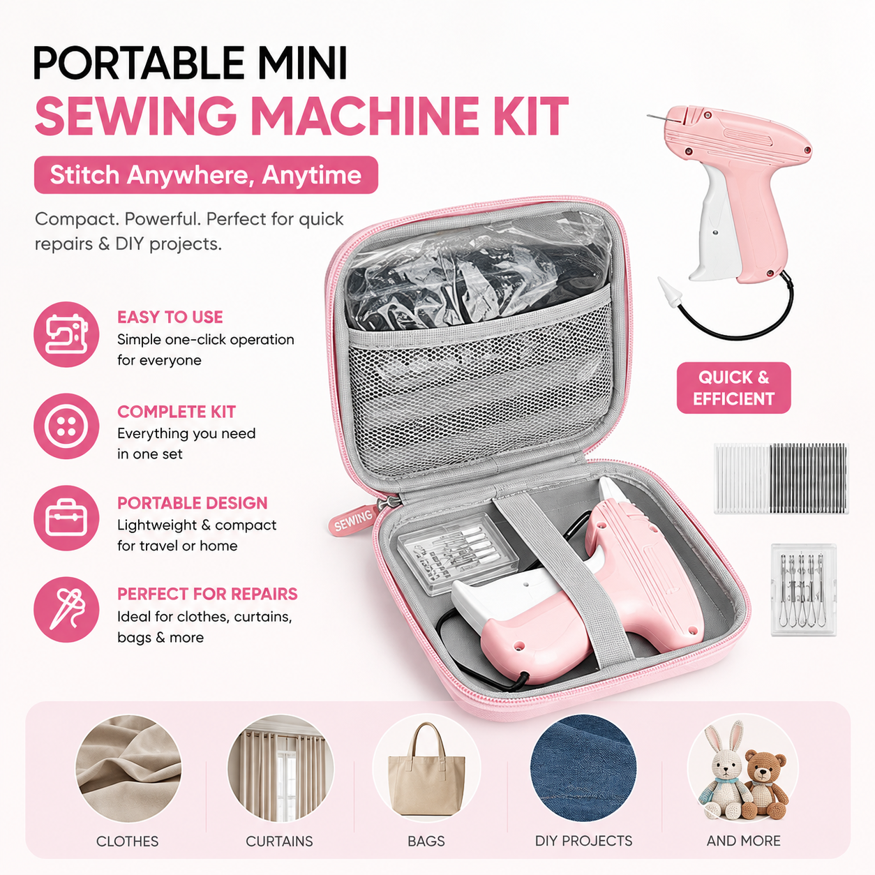Professional clothing tag attacher gun kit with carry case and accessories