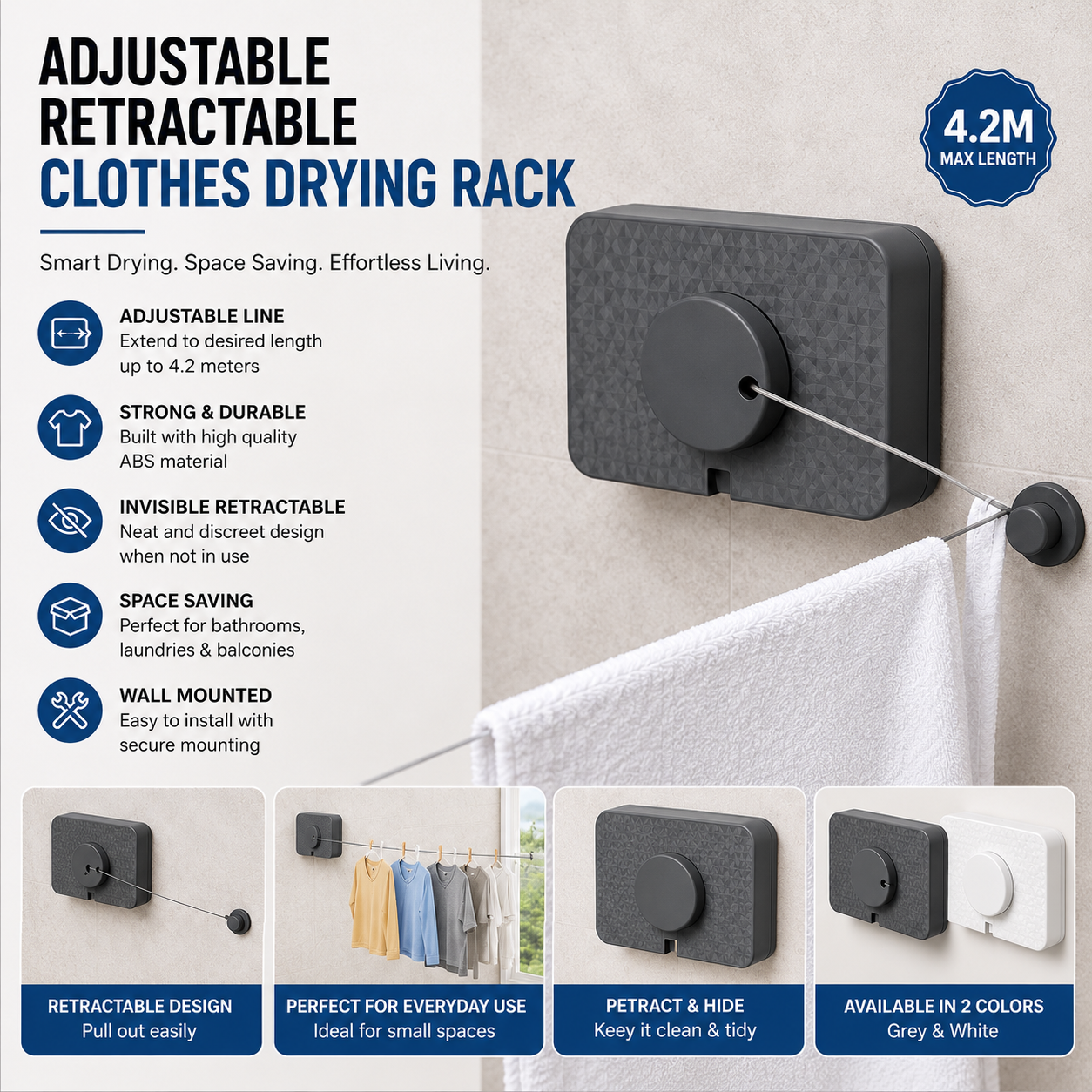 4.2M Adjustable Retractable Clothes Drying Rack