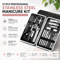 21-piece professional stainless steel manicure and pedicure kit in black travel case
