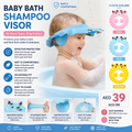 Adjustable baby shampoo visor in pink, blue and yellow