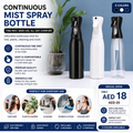 Continuous fine mist spray bottle in black, white and transparent colors
