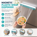 Magnetic plastic wrap dispenser with built-in slide cutter for kitchen