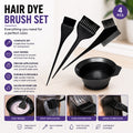 Hair dye brush set with three application brushes and mixing bowl