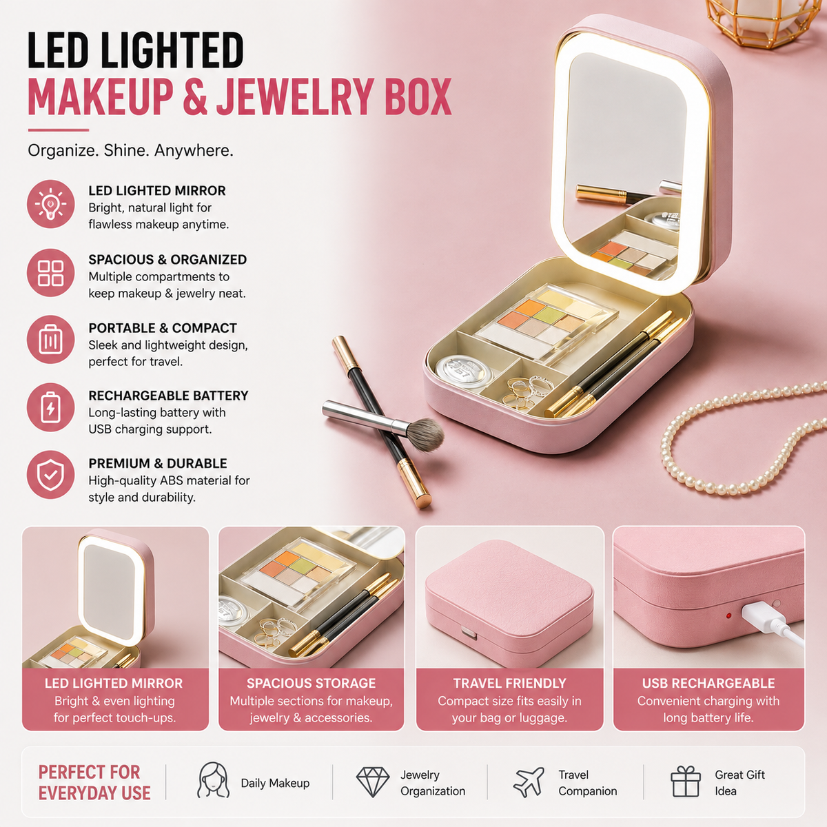 LED Lighted Makeup & Jewelry Box