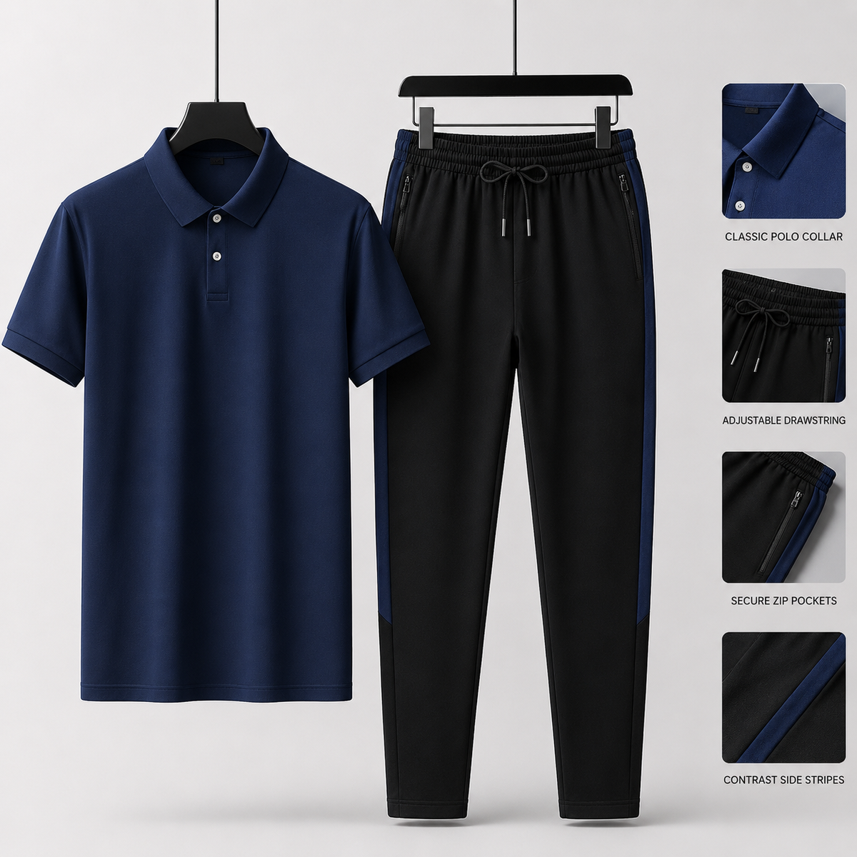 Unbranded navy polo shirt and black trousers 2-piece men's sports set