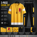 Yellow and black 2-piece men's casual set with T-shirt and trousers